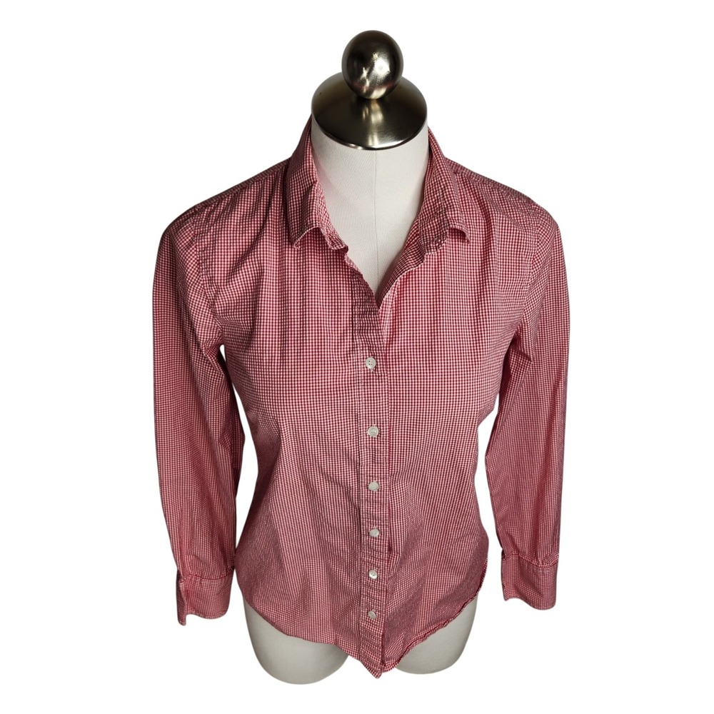 J. Crew Stretch Perfect Button Up Shirt Womens XS Long Sleeve Red White Gingham